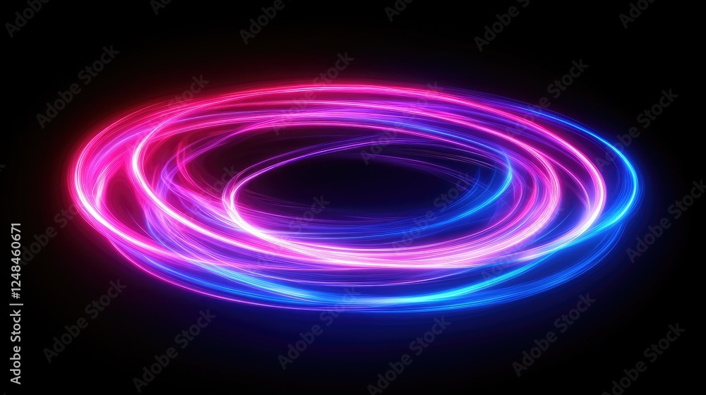 Poster Colorful light trails creating swirling abstract circles on black background