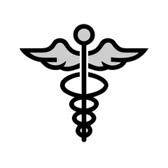 Caduceus Symbol Icon in black and white illustration