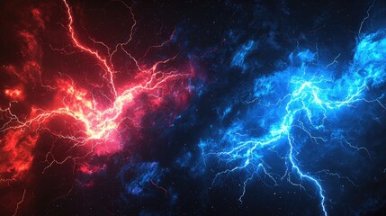 Electric Storm in Space with Red and Blue Lightning Effects