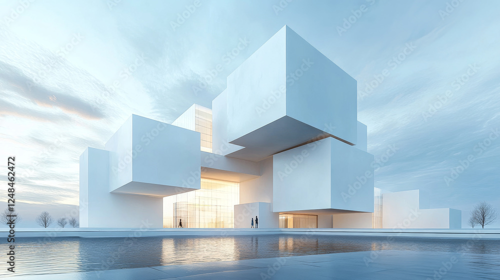 Poster abstact white modern architecture background with white cubes 3d illustration render