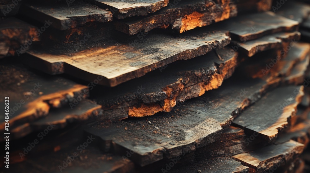 Poster stacked dark wood slabs showing texture and grain