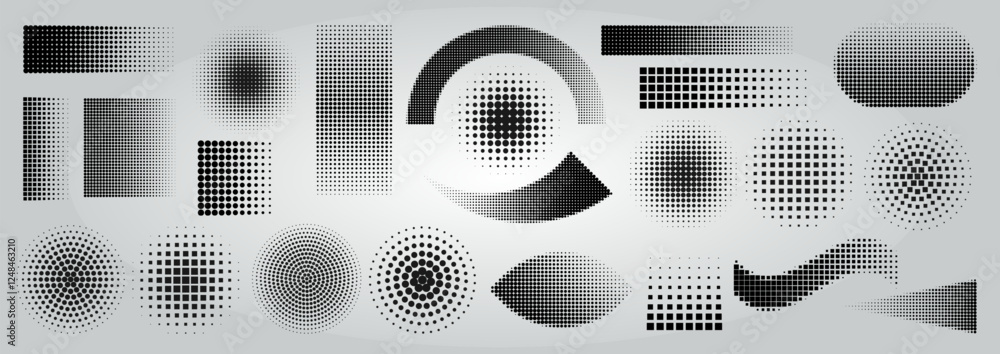 Aufkleber shape geometric dot. halftone geometric element with square, circle and line. pixel color symbol, mi