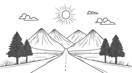 Scenic road trip, mountains, sunny day, travel