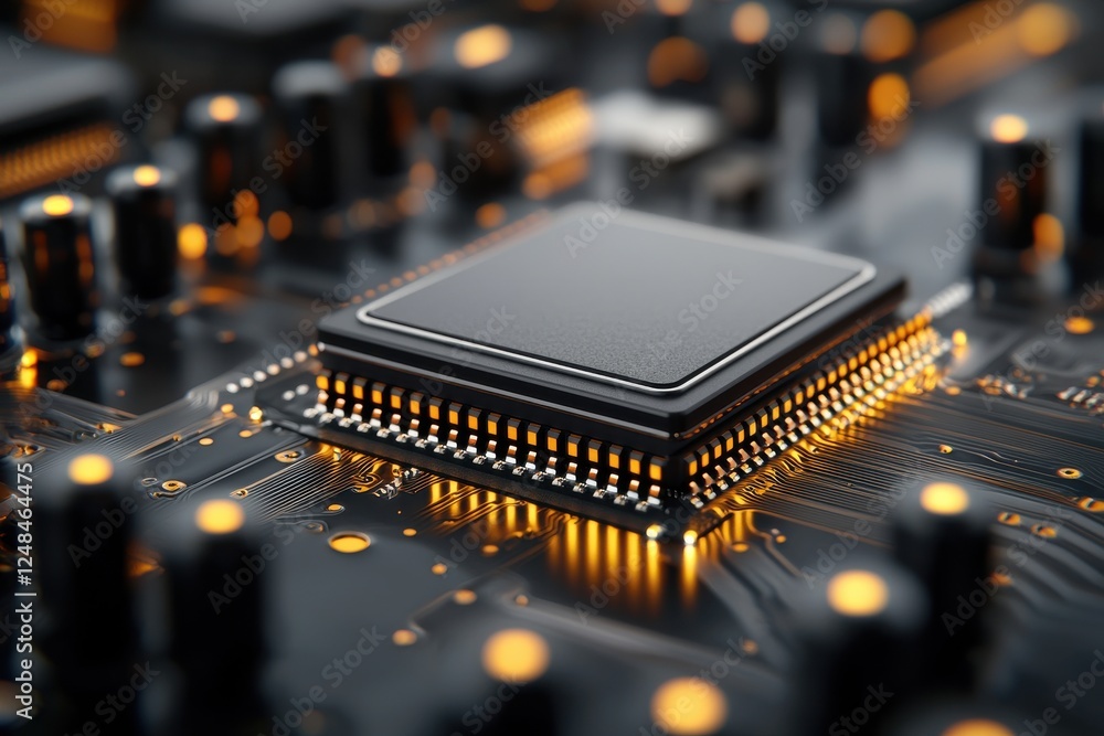 Aufkleber detailed close up view of a compact sustainable microchip with a futuristic electronic circuit desig