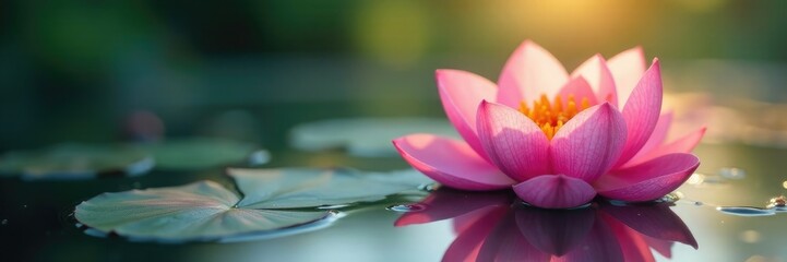 Fototapeta premium Delicate petals unfold on a serene summer morning, water, blooming