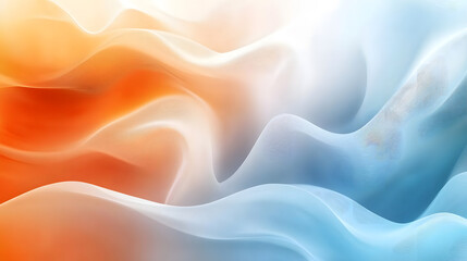Obraz premium Abstract wave-like light trails flowing in soft blue and orange shades, blending together to form a dynamic yet peaceful energy flow.