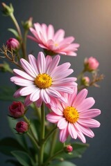 Obraz premium Delicate pink daisies in a soft floral arrangement with greenery and berries, nature, flowers