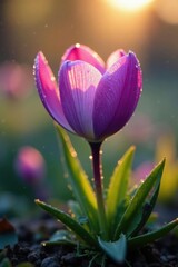 Obraz premium Delicate purple petals unfolding in the morning dew, dew, autumn