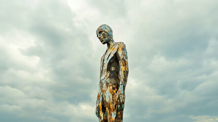 Fototapeta premium Large Sculpture Against Cloudy Sky 3d render illustration. 3D Illustration