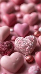 Obraz premium Pink and red heart shaped candies celebrating valentine's day