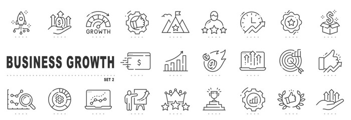Set of business growth related line icons. Success, arrow, increase etc. Editable stroke. Set 2