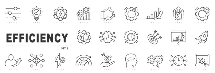 Set of efficiency related line icons. Productivity, optimization, improvement etc. Editable stroke. Set 2
