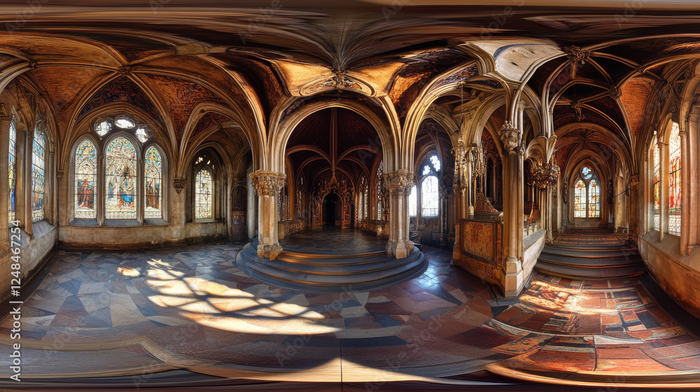 Poster abstract 3d equi rectangular 360 panorama hdr vr style modern design neo gothic architecture environ
