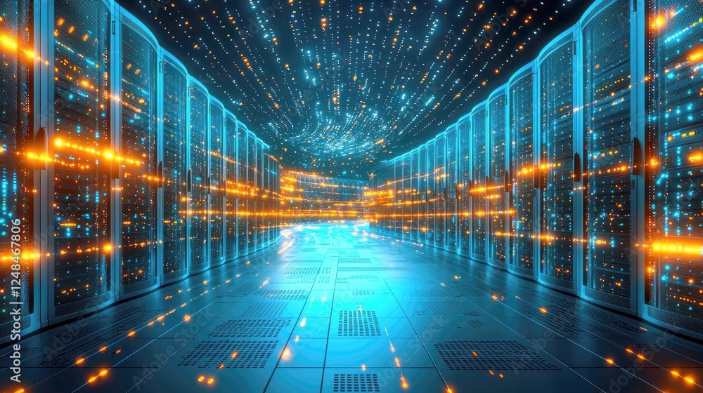 Poster exploring the digital core: a journey into the heart of a modern data center. high-tech infrastructu