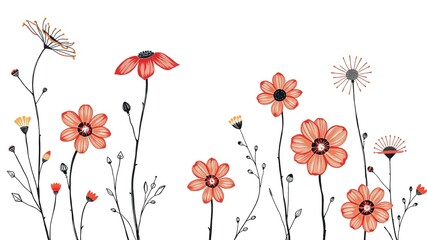 Naklejka premium Terracotta Canvas: Delicate Floral Motifs in Minimalist Style
