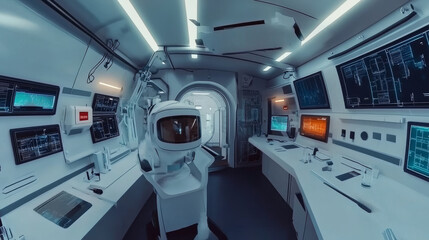 360 degree full panorama environment map of futuristic space station lab future technology concept 3d render illustration hdri hdr vr virtual reality content