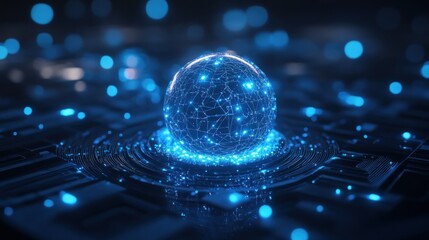 Illuminated Sphere on a Technological Circuit Board