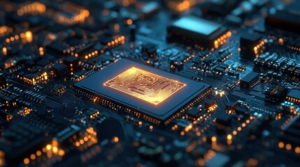 Obraz premium Close up of computer circuit board with an AI chip