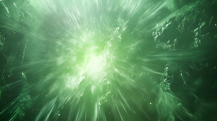 Obraz premium Lush green energy swirling around with dynamic, vibrant light beams illuminating the center, evoking cosmic power.