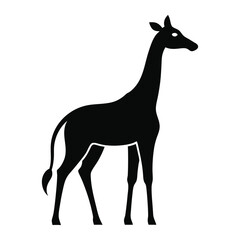 Simple black silhouette of a standing giraffe on a white background
