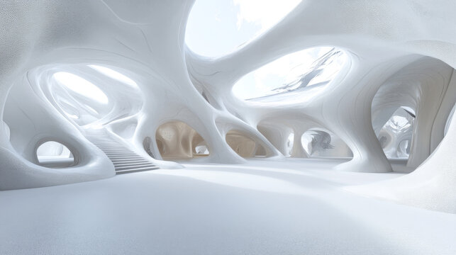 360 degree full panorama environment map of futuristic white organic environment 3d render illustration hdri hdr vr virtual reality. 3D Illustration