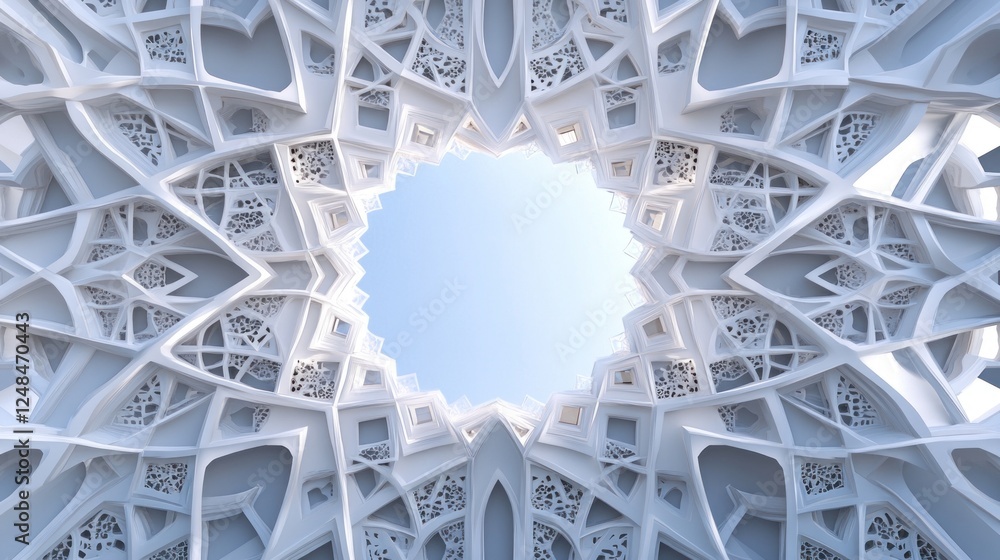 Poster Abstract White Architectural Design Featuring Intricate Geometric Patterns