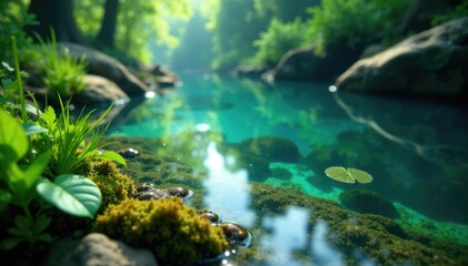 Aquatic plants and algae in a freshwater lake, plant life, biota