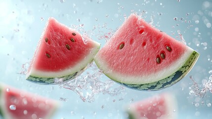 Refreshing Watermelon Slices Splashing in Water