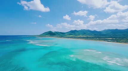 Obraz premium Tropical Island Coastline Scenic Mountain View