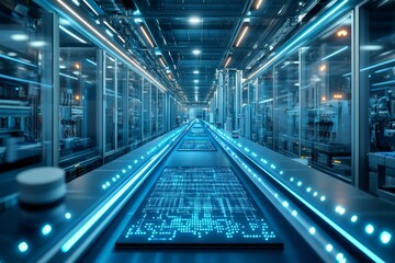 Obraz premium Futuristic automated production line in high tech factory