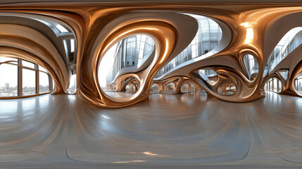 360 full degree spherical panorama environment map of abstract building interior 3d render illustration hdr hdri