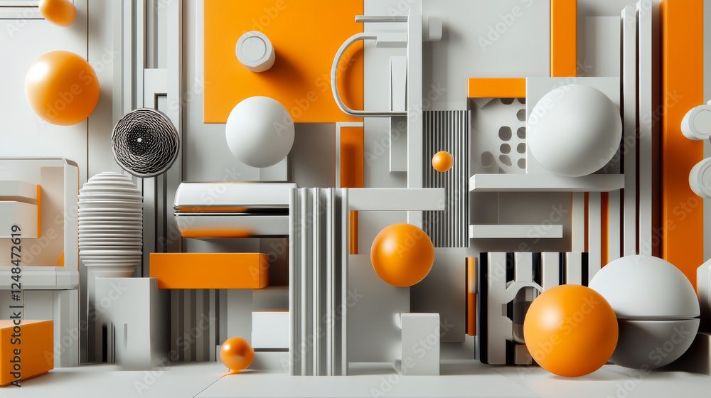 Poster abstract concrete random geometric shape 3d rendering industrial concept futuristic design