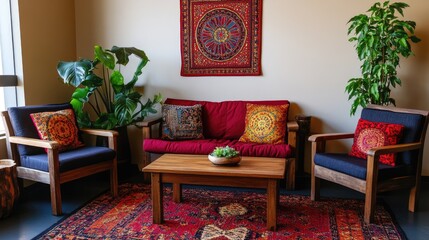 A comfortable and vibrant home space filled with personal, meaningful decor.