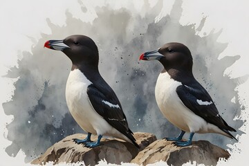 Fototapeta premium Razorbills in watercolor style