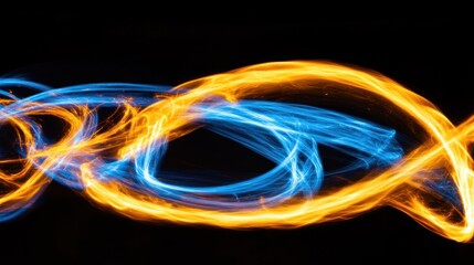 Abstract swirling blue and orange energy light trails