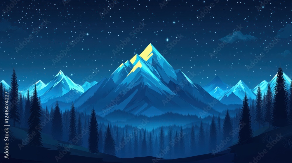 Wall mural Majestic Mountains Under a Starlit Night Sky