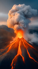 Volcanic eruption showcasing lava podium stand nature's majesty aerial view dynamic landscape geological phenomenon