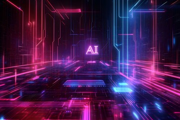 AI glowing digital network pathway, futuristic background, tech concept