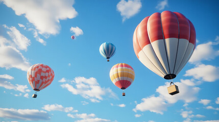 Obraz premium Colorful balloons floating in the sky on a sunny day 3d render illustration. 3D Illustration