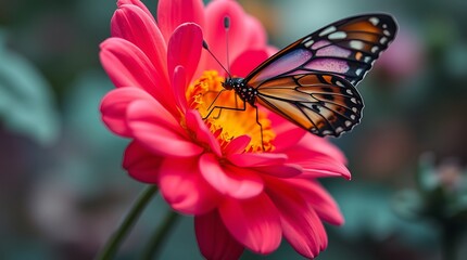 A close-up of a beautiful butterfly perched on a colorful flower.
