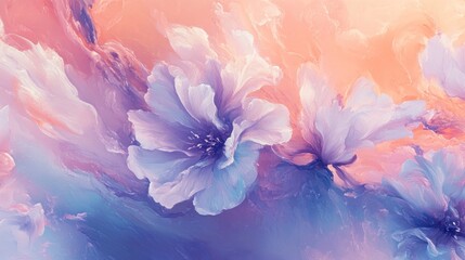 Abstract Pastel Flowers Soft Hues Painted Blooms