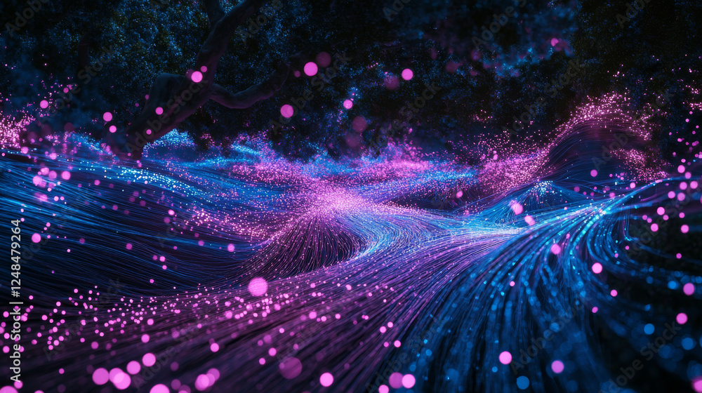 Poster fiber optical network cable internet connection concept artificial intelligence neural network 3d re