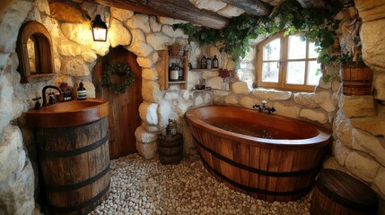 Rustic Wooden Barrel Bathroom: A Fairytale Escape