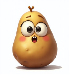 Cute Potato with Big Eyes, Adorable 2D Kids Illustration on White Background

