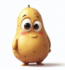 Cute Potato with Big Eyes, Adorable 2D Kids Illustration on White Background

