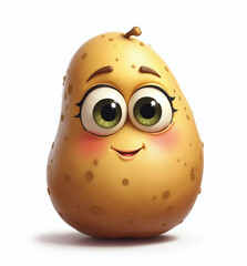 Cute Potato with Big Eyes, Adorable 2D Kids Illustration on White Background

