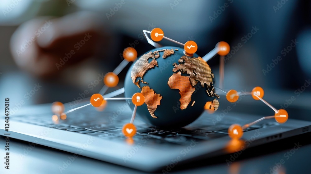 Poster futuristic 3d globe depicting worldwide business connectivity data exchange and intelligent network 