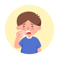 A vector illustration showing symptoms of coughing. (boy)