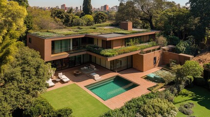 A home with a rooftop garden reducing heat absorption in summer.