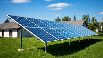 Harnessing the Sun's Power: A Stunning View of Solar Panels in a Lush Green Field